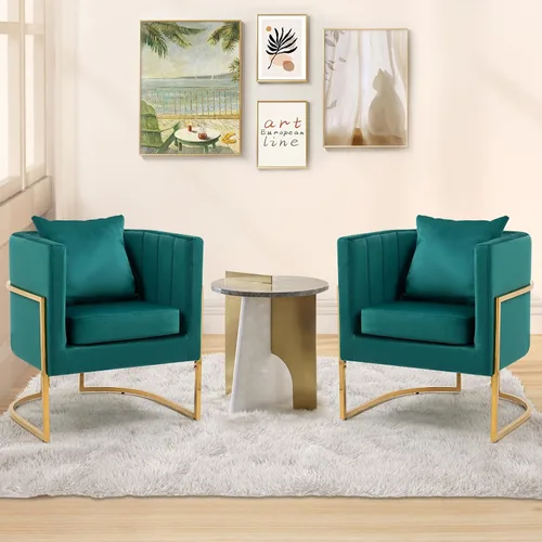 Miniatura 18 de Silla moderna de cuero, sillón tapizado de mediados de siglo con almohada para sala de estar, cómoda silla de tocador individual con patas doradas