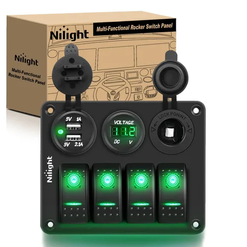 Miniatura 20 de Nilight - Panel de interruptor basculante de 4 bandas 90117G, panel de interruptores de aluminio precableado impermeable con doble USB encendedor
