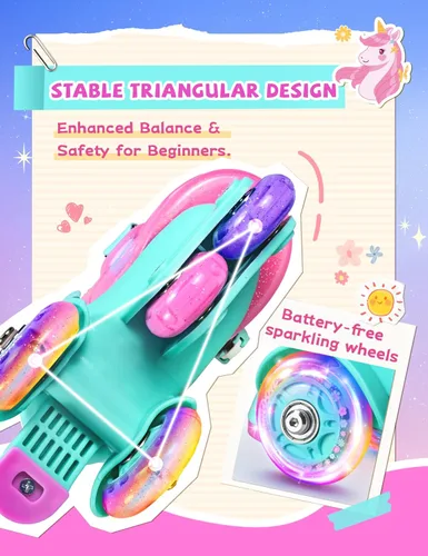 Miniatura 4 de Patines de unicornio para niños pequeños, patines de entrenamiento para niños con triple protección de seguridad, patines de 4 tamaños ajustables