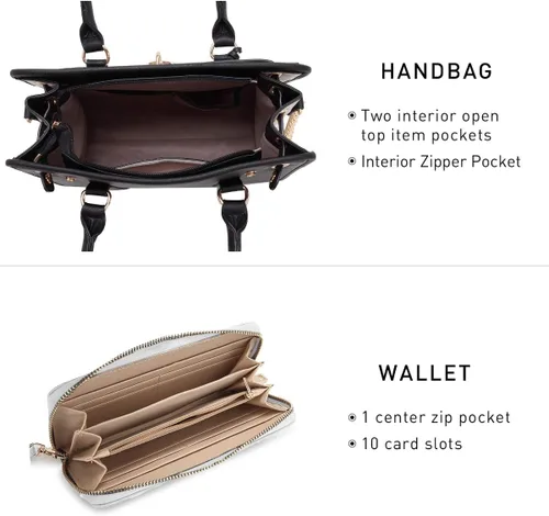 Miniatura 84 de Dasein Bolsos de mano de dos tonos para mujer, bolsos de hombro de cuero vegano, bolsa grande con cartera a juego