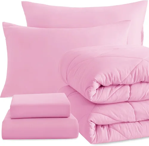 Miniatura 51 de NTBAY Juego de edredón Twin con sábanas, juego de ropa de cama Twin suave y transpirable de 5 piezas, cama Twin en una bolsa, juego de edredón Gris