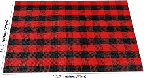 Miniatura 3 de Buffalo Check - Juego de 6 manteles individuales para interiores, manteles individuales lavables a cuadros negros y rojos, manteles individuales