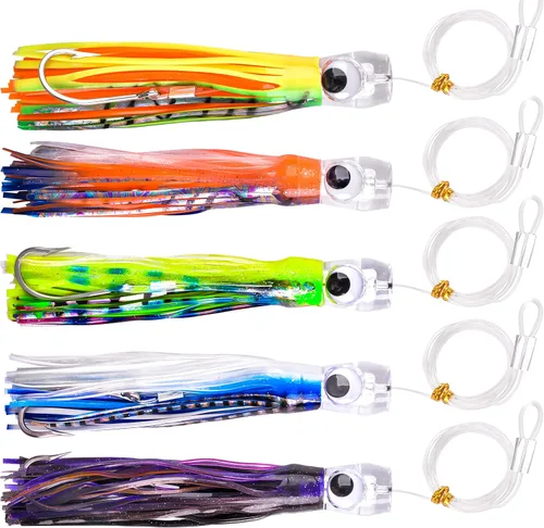 Miniatura 17 de Señuelos de arrastre de agua salada, señuelos de pesca de 6/9 pulgadas en alta mar para atún Marlin Mahi Wahoo Cebo de pesca en mar profundo, Mezcla