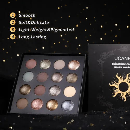 Miniatura 5 de UCANBE - Paleta de sombra de ojos horneada de 16 colores con 15 pinceles de maquillaje, sombra de ojos de mezcla mate y brillante para mujeres