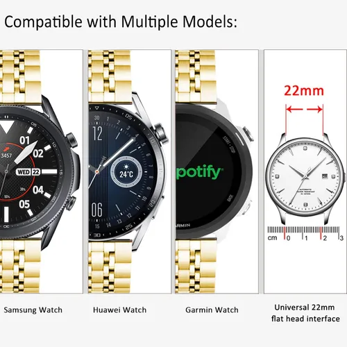 Miniatura 3 de DEALELE Correa compatible con Samsung Gear S3 / Galaxy Watch 1.811 in / Galaxy Watch 3 1.772 in, 0.866 in 7 filas correa de repuesto de metal de Oro