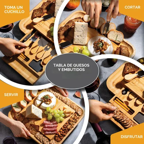 Miniatura 4 de Bambüsi Tablas de charcutería – Juego de tablas grandes de bambú para charcutería con cuchillos para servir, bandeja de queso, regalos
