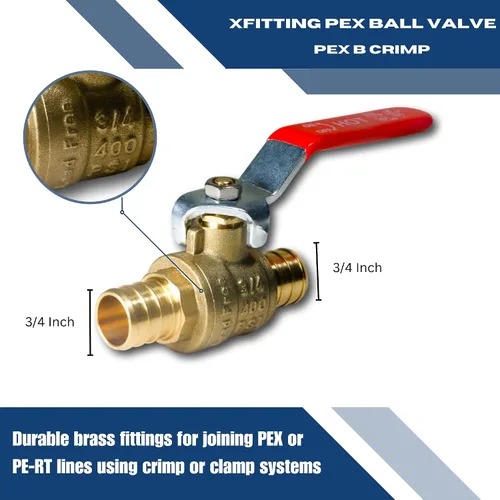 Miniatura 2 de XFITTING Válvula de bola Pex de 10 piezas de 3/4" caliente y fría, 24-2-3&4 = 10X