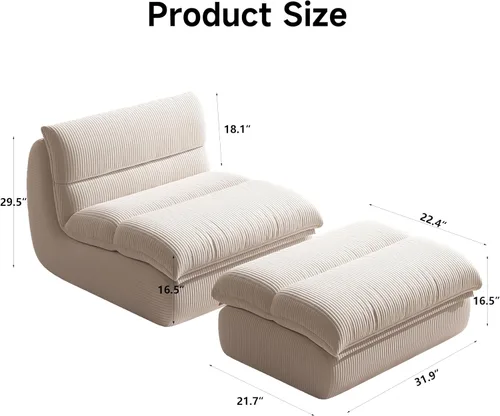 Miniatura 2 de YVDNHP Puf con otomana, acogedora y cómoda, de tela de pana ultra suave, silla de lectura con otomana para sala de estar, apartamento de dormitorio