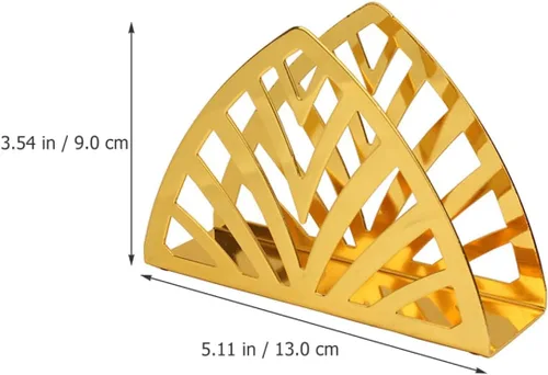 Miniatura 2 de Metal Napkin Holder Stand, Gold Triangular Tissue Dispenser for Restaurant and Home Table, Iron Art Hollow Design Napkin Storage Rack for Kitchen