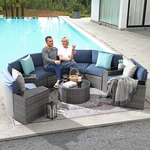 Miniatura 2 de SUNSITT Muebles de patio para exteriores, 11 piezas, juego de muebles de patio redondos seccionales de media luna, sofá curvado para exteriores