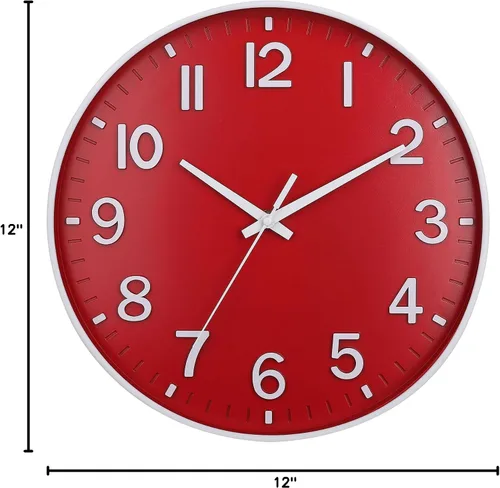 Miniatura 7 de HZDHCLH Relojes de Pared Rojos a Batería, 12 pulgadas Silenciosos Sin Tic Tac Modernos de Navidad Reloj de Pared para Sala de Estar Dormitorio