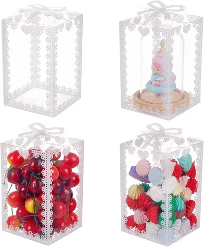 Miniatura 10 de BENECREAT 24 cajas de regalo de plástico transparente con lazo de 4.5 x 2.5 x 2.5 pulgadas, cajas de regalo de PVC transparente para vacaciones