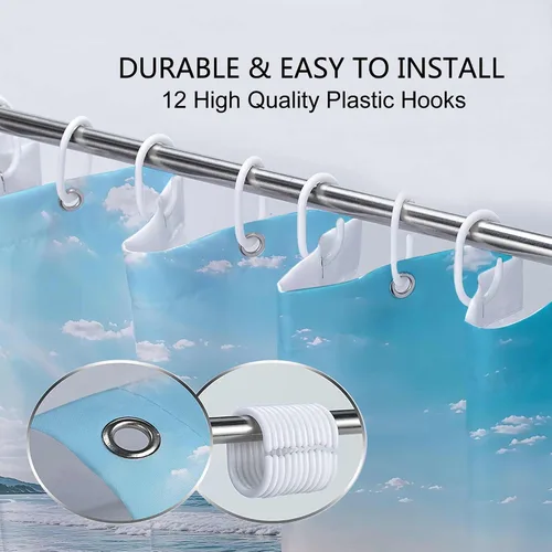 Miniatura 4 de Wathon Cortina de ducha con olas del mar del océano, cortina de baño náutica azul y blanco, accesorios de baño costero, juego de decoración de baño