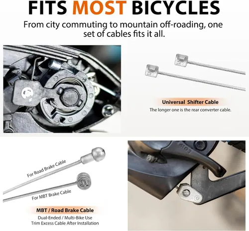Miniatura 3 de Kit universal de cables de bicicleta – Cables de cambio de freno y cambio con carcasa, tapas de extremo y juntas tóricas, compatible con reparación