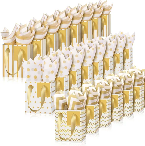 Miniatura 16 de Tenare - 24 pequeñas bolsas de regalo pequeñas de papel metálicas para fiestas, pequeñas con asas, papel de seda para joyas, envoltura de regalo