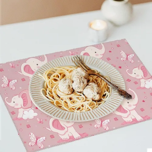 Miniatura 6 de Elephant Butterfly Placemats Set of 6 Resistant Table Mats Washable Place Mats for Dinner Party Table Decoration
