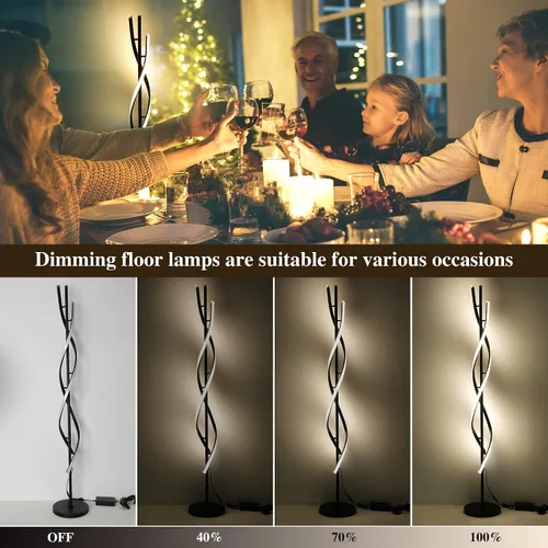 Miniatura 4 de Lámpara de pie moderna en espiral para sala de estar, lámpara de pie de esquina LED regulable de 30 W con control remoto, lámparas de pie negras