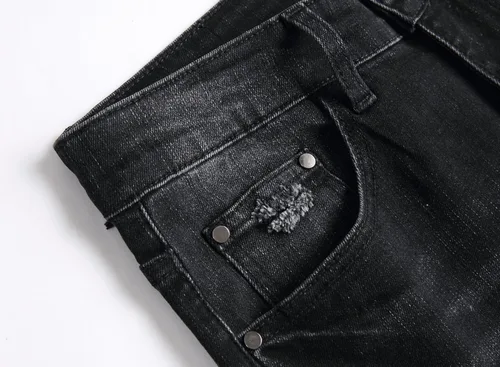 Miniatura 7 de XIMXIMMTIAN Jeans rectos de motociclista para hombre, desgastados, desgastados, ajustados, rectos