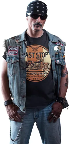 Miniatura 4 de Camiseta de moto Last Stop Biker Rider Route 66 Harley Vintage Mens Black Tee