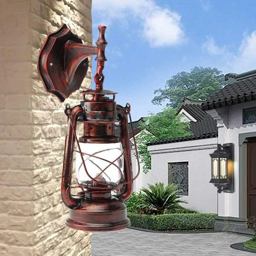 Miniatura 7 de Farol de pared con acabado de pátina oxidado, farol antiguo exterior para porche, lámpara de pared impermeable, lámpara de montaje en pared, lámpara