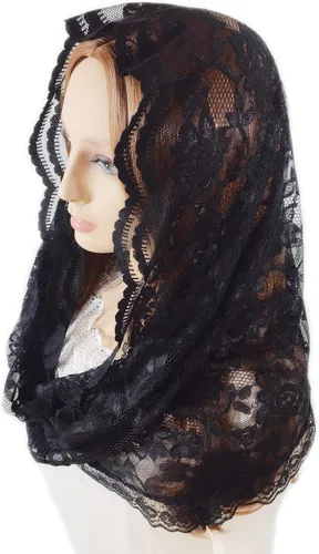 Miniatura 3 de PAMOR Infinity Chapel Veil Floral Latin Mass Head Cover Lace Scarf Mantilla Veils for Church