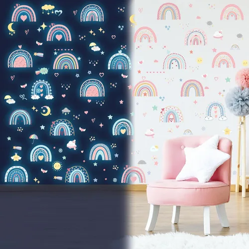 Miniatura 5 de Pegatinas de pared de arcoíris boho que brillan en la oscuridad, pegatinas de pared de arcoíris pequeñas luminosas y coloridas, autoadhesivas