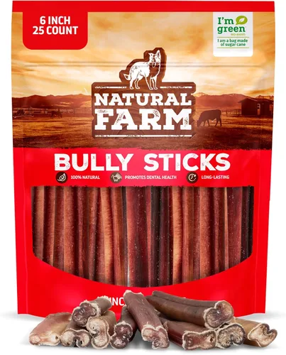 Miniatura 14 de Natural Farm Bully Sticks, sin olor, (6 pulgadas, 12 onzas), empaquetados por peso, masticables 100% de pene de toro, alimentados con pasto