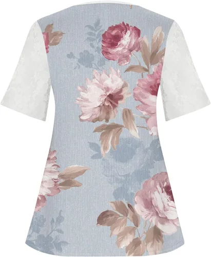 Miniatura 4 de Camisas para mujer, a la moda, blusas de talla extragrande con estampado floral para mujer, cuello en V, manga corta, cómodas y elegantes