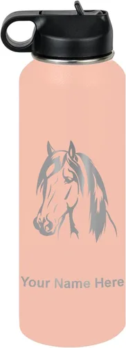 Miniatura 63 de LaserGram Botella de agua personalizada, cabeza de caballo 1, acero inoxidable de doble pared aislada al vacío con popote superior, regalo grabado