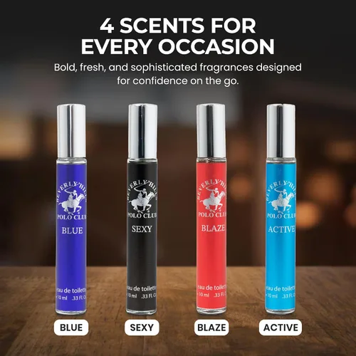 Miniatura 3 de Beverly Hills Polo Club EDT Pen Spray Collection - Juego de 4 fragancias para hombre, aroma activo, sexy, ardiente y azul, colonia de larga duración