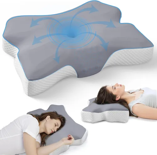 Miniatura 8 de Almohada cervical para dormir, almohadas para dormir de lado para adultos, almohada ergonómica de espuma viscoelástica con funda de almohada de seda