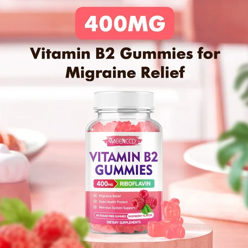 Miniatura 7 de MEENCCD Paquete de 2 gomitas de vitamina B2, riboflavina, suplemento de 400 mg con magnesio para niños y adultos, gomitas B2 para alivio