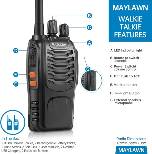 Miniatura 2 de Maylawn Walkie Talkies Paquete de 2, Walkie Talkies de Largo Alcance para Adultos con Baterías Recargables, Radios Bidireccionales con Luz LED