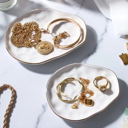 AISBUGUR Plato de joyería, bandeja para joyas, plato para anillos, juego de 2 abalorios de gran capacidad para más joyas, cuenco de joyería con