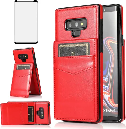 Miniatura 8 de Funda tipo cartera de piel verde para Samsung Galaxy Note 9 con protector de vidrio templado, tarjetero y función atril