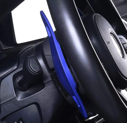 Miniatura 4 de iJDMTOY Extensiones de palanca de cambios de paleta de aluminio CNC azul más grandes compatibles con Chevy Camaro 2012-15, Cadillac CT6 XT5 2016-19
