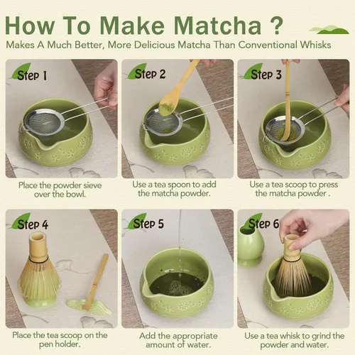 Miniatura 6 de Juego de batidor de matcha, juego de cerámica con cuenco, soporte para Chasen, soporte para cucharada, tamiz, kit de matcha de ceremonia japonesa