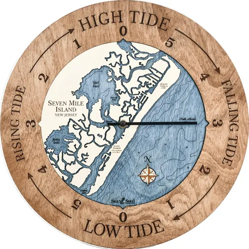 Miniatura 12 de Sea & Soul Seven Mile Island - Reloj de marea náutico de 16 pulgadas, Avalon y Stone Harbor - Reloj de marea alta con mapa de madera en 3D, regalos