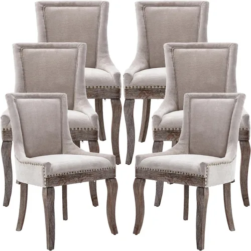 Miniatura 48 de Sillas de Comedor - Juego de 6 sillas de comedor modernas, tapizadas de tela con respaldo alto con ribete de cabeza de clavo y patas curvas