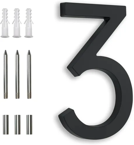 Miniatura 12 de Números de casa negros de 7 pulgadas, números de dirección de aluminio flotantes de montaje empotrado, números de metal modernos para casas, grande