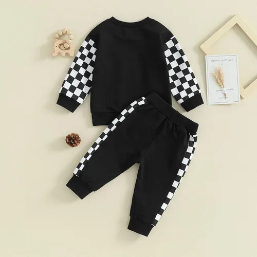 Miniatura 46 de Conjunto de ropa de otoño e invierno para bebé niño pequeño, sudadera de manga larga con colores contrastantes, pantalones elásticos para recién