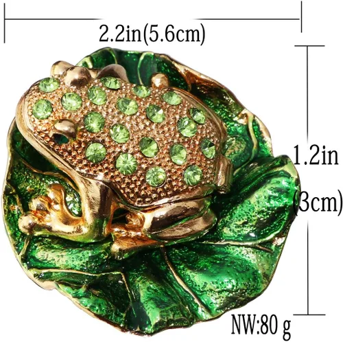 Miniatura 2 de Waltz&F - Joyero con bisagras decorativas y diseño de rana de diamante verde de loto pintado a mano, regalo único para decoración del hogar