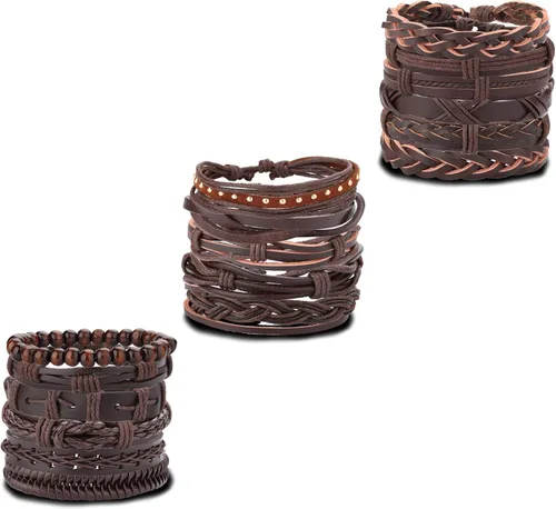 Miniatura 2 de Brazalete Jstyle de piel trenzada, ajustable, con cuentas de madera, envolvente, 17 unidades para hombre y mujer