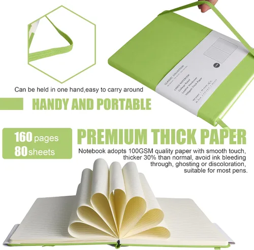 Miniatura 5 de Cuaderno rayado para diario, 160 páginas, tamaño mediano de 5.7 x 8 pulgadas, papel grueso de 2.95 oz/yd² (100 g/m²), tapa dura, paquete de 10, Negro