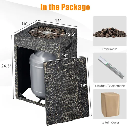 Miniatura 5 de Tangkula Patiojoy - Chimenea de propano para patio de 16 pulgadas, chimeneas de gas cuadradas de encendido electrónico con cubierta protectora
