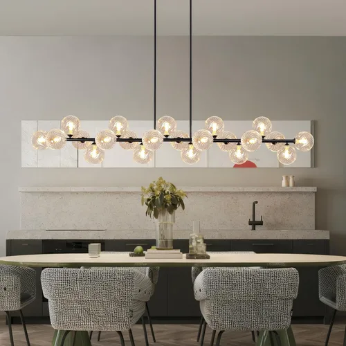 Miniatura 12 de Candelabro lineal negro Sputnik de 70 pulgadas, lámpara de comedor con 22 luces, globo de vidrio, lámpara lineal ahumada para granja, sala de estar