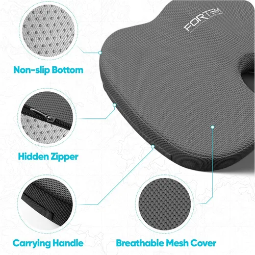 Miniatura 5 de FORTEM Cojín de asiento, cojín para silla de oficina, espuma viscoelástica para silla de escritorio, alivio del dolor de ciática, coxis y rabadilla