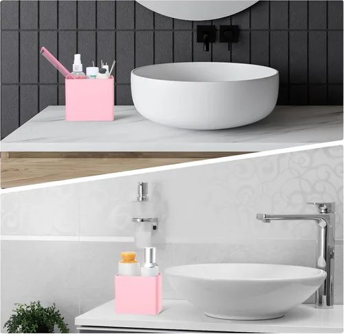 Miniatura 7 de Suclain Organizador de pared de 2 piezas, sin perforación, adhesivo flotante, organizador de contenedores de almacenamiento colgantes para Rosa