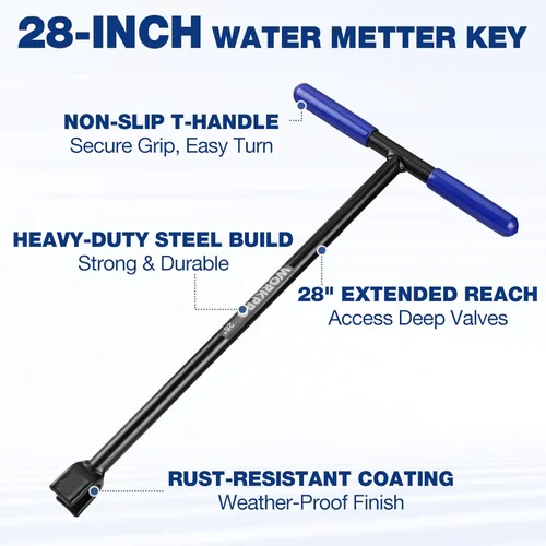Miniatura 3 de WORKPRO Llave de medidor de agua de 28" con llave de utilidad de 4 vías, llave de apagado de agua de acero resistente con mango en T antideslizante