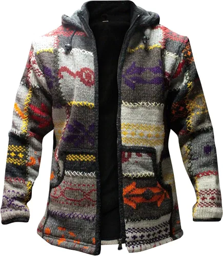 Miniatura 2 de Shopoholic Fashion Chaqueta de invierno para hombre, diseño de retazos, cuello alto, estilo hippie bohemio, multicolor